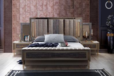 Schlafzimmer Set Bett 2x Nachttische Holz Möbel 3tlg Modern Design Sets