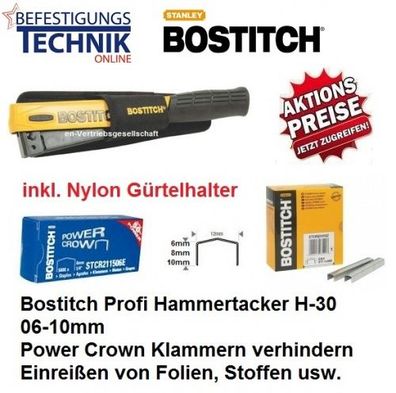 Bostitch Handhefthammer Hammertacker Schlagtacker H30-8D6 06-10mm Gürtelhalter KL-65