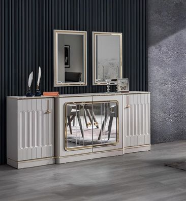 Modernes Sideboard mit 2x Spiegeln Designer Luxus Wohnzimmer Möbel Kommode