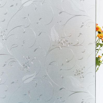 Sichtschutzfolie für Fenster, geätzte Blumen, statisch haftend, Glastür, 55 x 200 cm