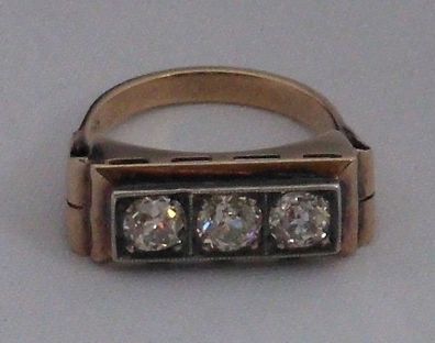 Antik Ring 3 Altschlff Diamant 1,53 Carat Zertifikat 5600, - 585 Gold