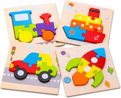 Hölzerne Kleinkindpuzzles, Geschenkspielzeug für 1-, 2- und 3-jährige Jungen
