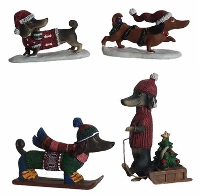 Weihnachtsdackel, Aufstellfigur, Dekoration Hunde Dackel Mütze Baum Ski Geschenke