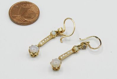 Ohrringe Ohrpendel Opal Milch Diamant Brillant 750 Gold Antik