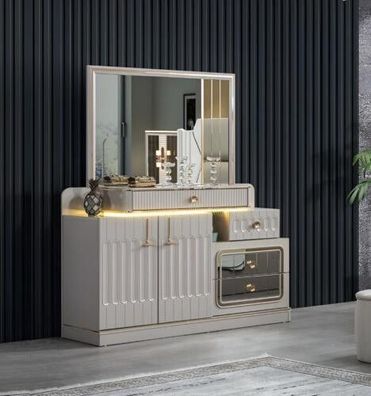 Luxus Kommode mit Spiegel Schlafzimmer möbel stil weiß Sideboard Möbel