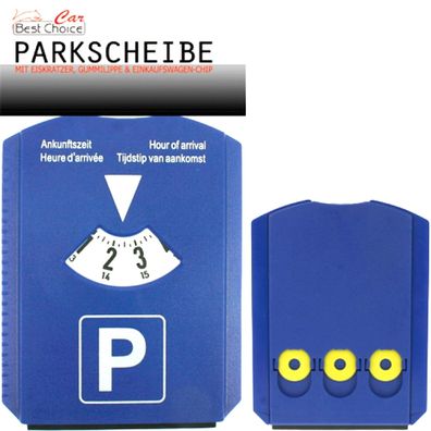 Auto Parkscheibe Parkuhr blau mit Eiskratzer Gummilippe Einkaufswagenchips NEU