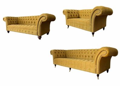 Gelbe Chesterfield Sofagarnitur Couch Polster Set Sitzgarnitur Komplett