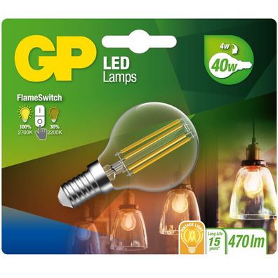 GP Vintage LED-Lampe Filament 2-Stufen E14 A45 4W 40W Globe Birne Leuchtmittel