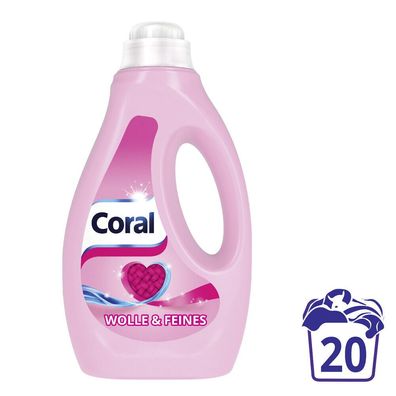 Coral Flüssigwaschmittel Wolle & Feines 20 WL 1,0 L Flasche 6er Pack