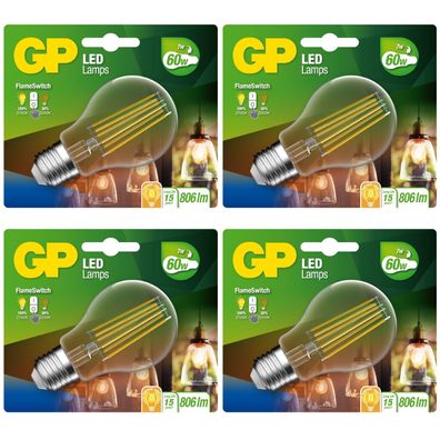 4x GP Vintage LED-Lampe Filament 2-Stufe E27 A60 7W 60W Globe Birne Leuchtmittel