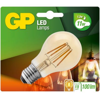 GP Vintage Gold LED-Lampe Filament E27 A60 1,2W 11W Globe Birne Leuchtmittel