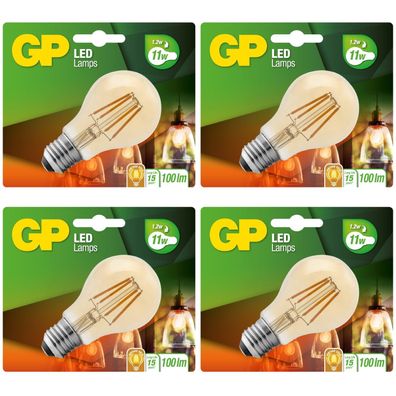 4x GP Vintage Gold LED-Lampe Filament E27 A60 1,2W 11W Globe Birne Leuchtmittel