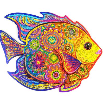 Unidragon Holzpuzzle Tier – Leuchtender Fisch – 196 Teile – Mittel 32 x 24 cm