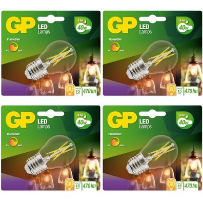 4x GP Vintage LED-Lampe Filament Dimmbar E27 A45 4W 40W Globe Birne Leuchtmittel