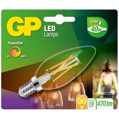GP Vintage LED-Lampe Kerze Filament Dimmbar E14 B35 4W 40W Birne Leuchtmittel