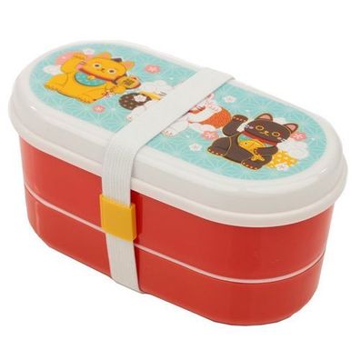 Maneki Neko Katzen Gestapelte Bento Box Lunchbox mit Gabel & Löffel