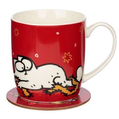 Weihnachten Simon's Cat Katze Tasse & Untersetzer Set aus Porzellan