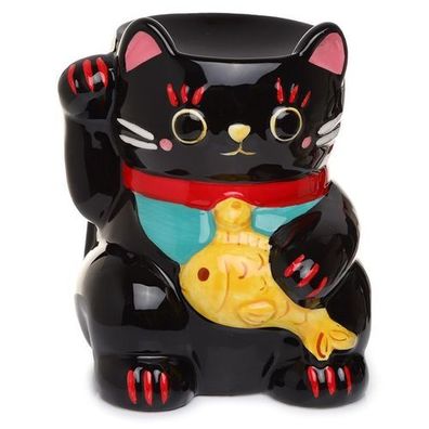 Maneki Neko schwarze Glückskatze Duftlampe aus Keramik