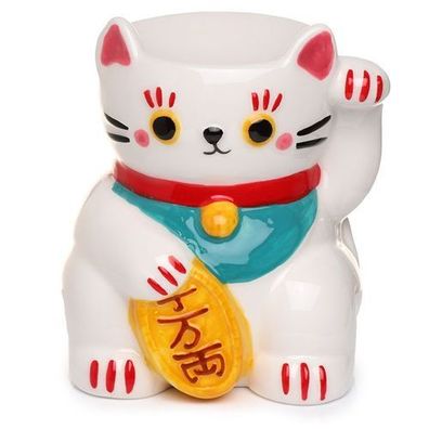 Maneki Neko weisse Glückskatze Duftlampe aus Keramik