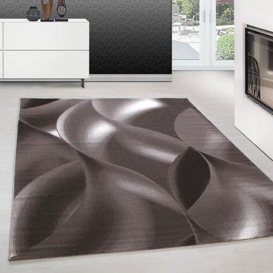 Teppich Designer Modern Kurzflor Abstrakt Wellen Muster Braun Beige Creme