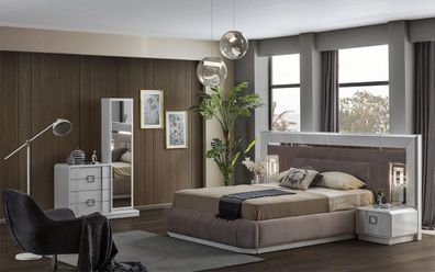 Modern Schlafzimmer Set Bett + 2x Nachttische + Kommode mit Spiegel Luxus Neu