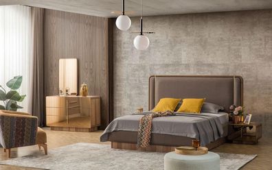 Schlafzimmer Set Bett + 2x Nachttische + Kommode + Spiegel Design Möbel 5tlg Neu