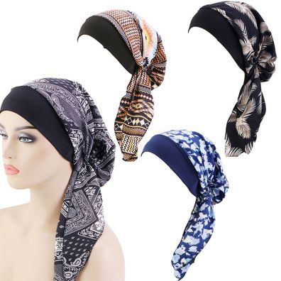 Damen Kopfbedeckung Turbane Seidiger Kopfschal mit breitem Band Bedruckte Form3