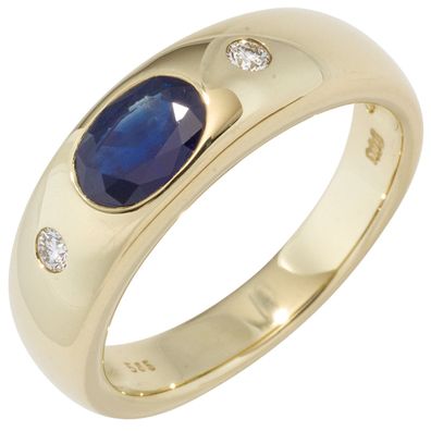 Damen Ring 585 Gold Gelbgold 1 Saphir blau 2 Diamanten Brillanten Goldring.