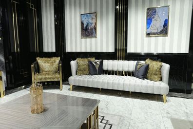 Luxus Weiß Sofa 3 Sitzer mit Sessel Modernen Designen Möbel Dreisitzer