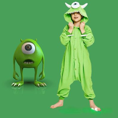 Monsters University Mike Cosplay Jumpsuit Kinder Halloween Onesie Overall mit Kapuze
