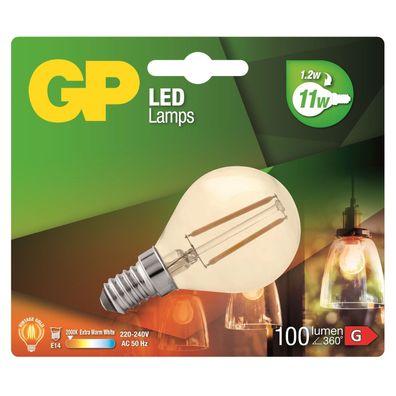 GP Vintage Gold LED-Lampe Filament E14 A45 1,2W 11W Globe Birne Leuchtmittel