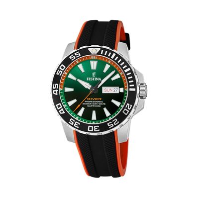 Festina Herren Uhr Diver F20662/2 Silikon Armband, Orange, Schwarz