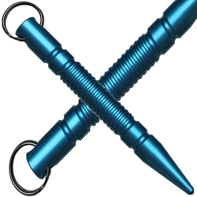 Alu Kubotan Palmstick geriffelt spitz mit Schlüsselring blau 14 cm