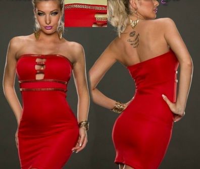 SeXy MiSS Damen Mini Kleid S 34 M 36 L 38 Glamour Dress rot Ketten gold Top NEU