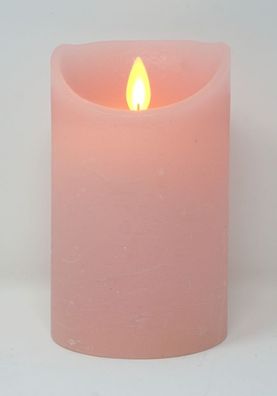 LED Kerze echtwachs Stumpenkerze Höhe 12,5 cm rosa Einschaltautomatic + Timer