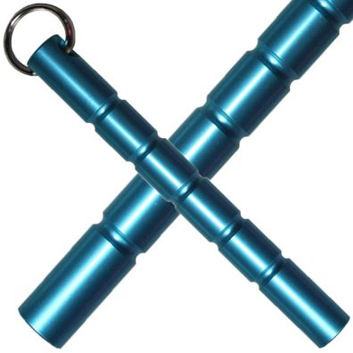 Alu Kubotan Palmstick geriffelt flach mit Schlüsselring blau 14 cm