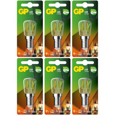 6x GP Kühlgeräte-Lampe Filament 1,1W E14 T25 Glüh-Birne Leuchtmittel Kühlschrank