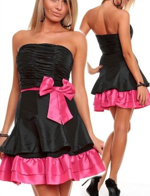 Edel Miss SeXy Damen Cocktail Abend Mini Kleid 32 S 34 schwarz pink NEU