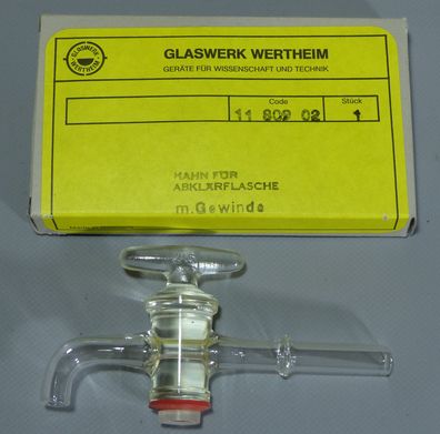 Glaswerk Wertheim 1180902 Glas Hahn für Abklärflasche m. Gewinde NEU OVP NOS