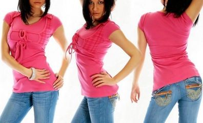 SeXy Miss Damen Girly Bolero Look Long Shirt Top Karo Style XS 32/34 pink Neu