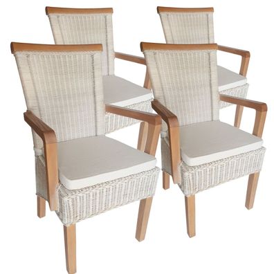 Esszimmer Stühle Set mit Armlehnen 4 Stück Rattanstühle Stuhl weiß Perth Sessel