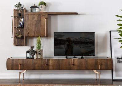 Wohnwand RTV Lowboard TV Ständer Sideboard Garnitur Braun Holz Regale