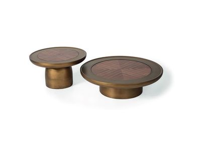 Couchtisch 2x Wohnzimmer Gold Kaffeetisch Holz Edelstahl Runde Tische