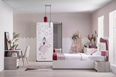 Komplette Kindermöbel Kinderbett Bettkasten Bett Holz Rosa Set 6tlg
