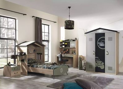 Kindermöbel Luxus Kinderzimmer Garnitur Bett Grün Bettrahmen 5tlg Holz