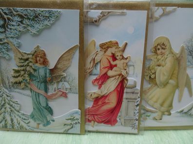 3 edle mini-Karten 8cm Geschenkanhänger England Angels Engel OVP