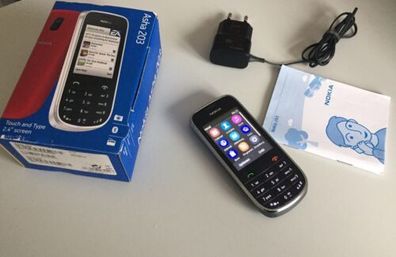 Nokia Asha 203 - Dunkelgrau (Ohne Simlock) Gut erhalten !!