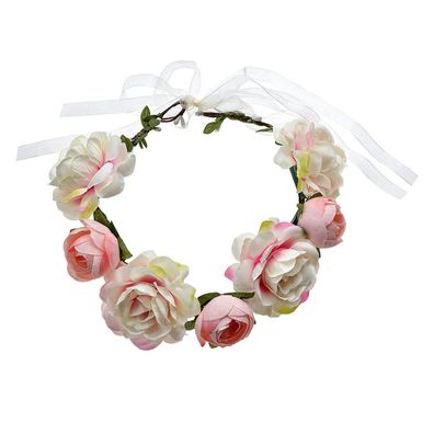 Clayre & Eef Haarband Mädchen Weiß Rosa Kunststoff Blumen