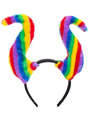 Plüsch Haarreif mit Hörnern Regenbogen Rainbow Hippie Karneval Fasching