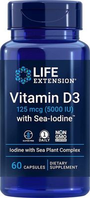 Life Extension, Vitamin D3 mit Sea-Iodine, 5000 IU, 60 Veg. Kapseln